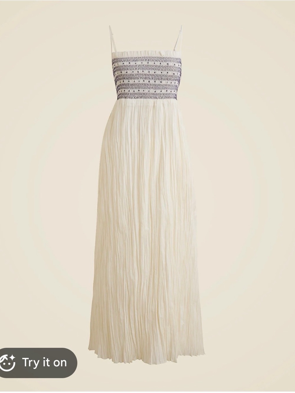 J. Crew Cream Maxi Dress with Navy Smocked Bodice